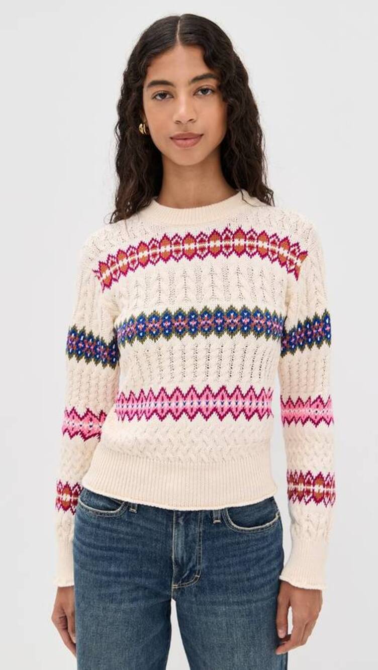 AMO Jemma Crew Neck Sweater in Bone Multi M